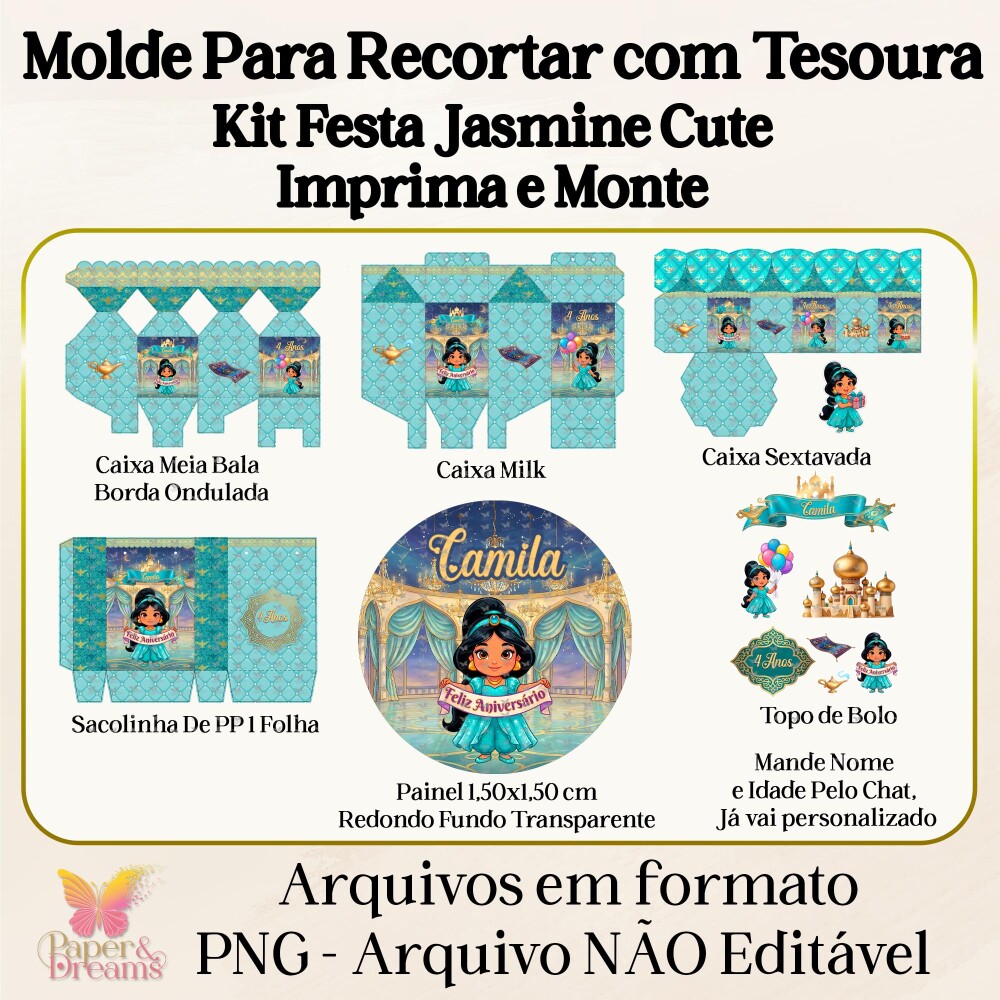Arquivo Digital - Kit Festa Jasmine Cute (Molde para Tesoura)