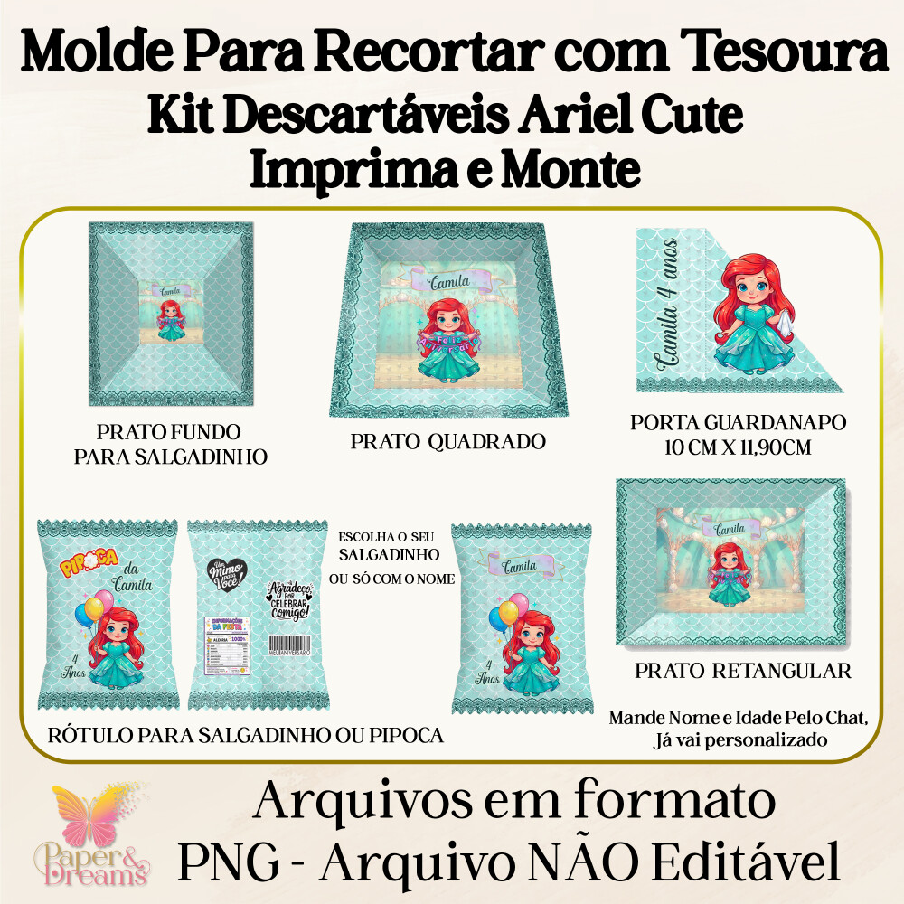 Arquivo Digital - Kit Descartáveis Ariel Cute (Artes Prontas par