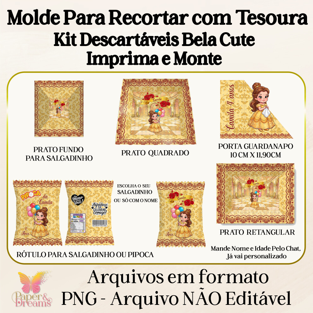 Arquivo Digital - Kit Descartáveis Bela Cute (Artes Prontas para