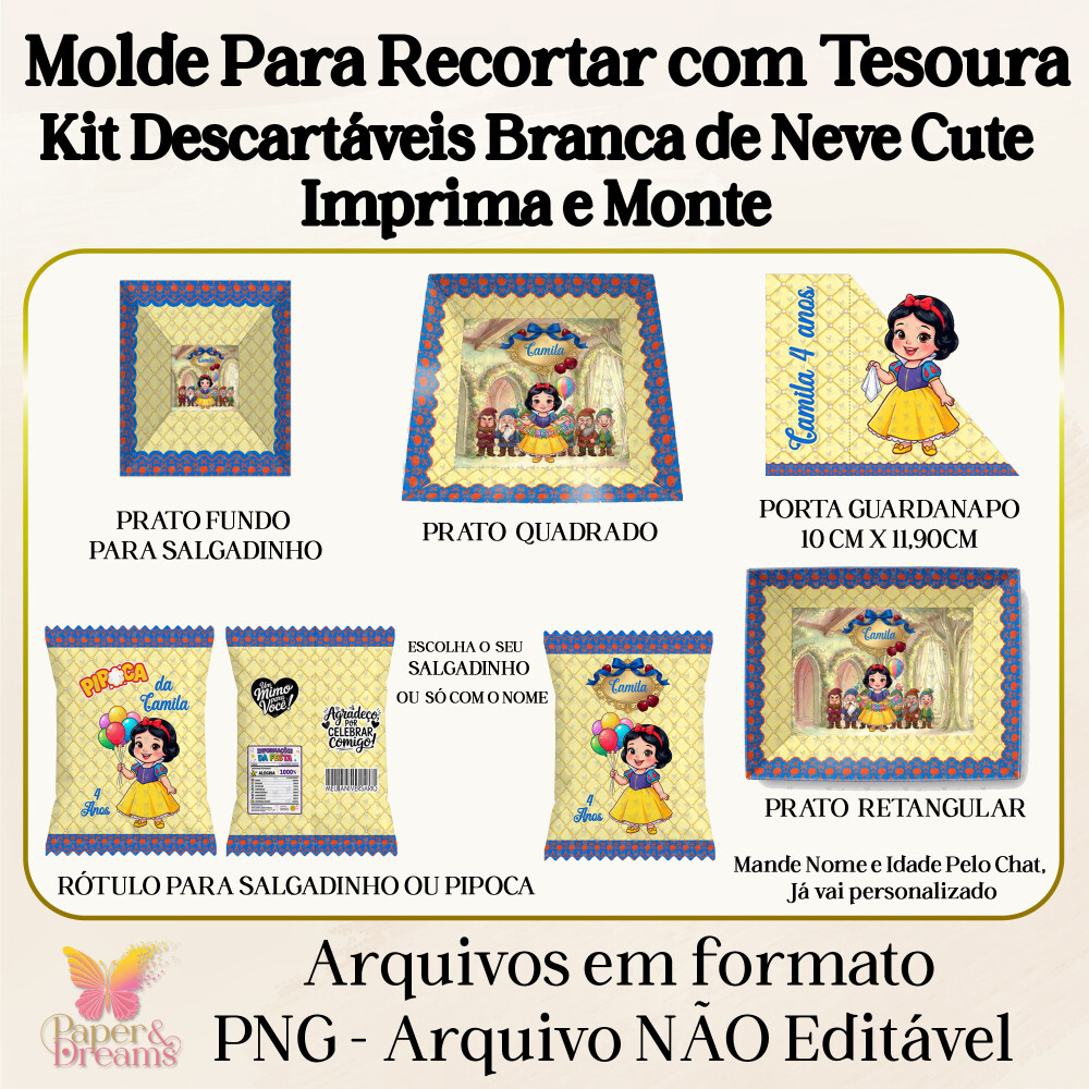 Arquivo Digital - Kit Descartáveis Branca de Neve Cute (Artes Pr