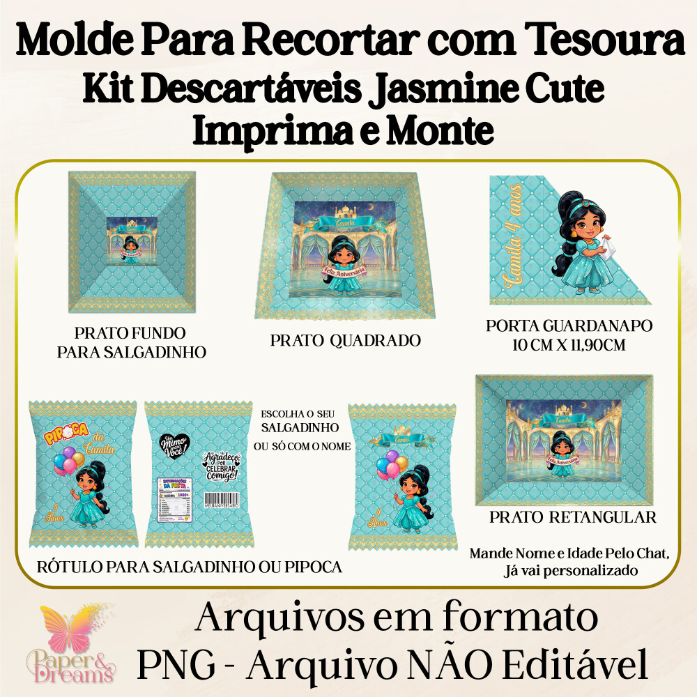 Arquivo Digital - Kit Descartáveis Jasmine Cute (Artes Prontas p