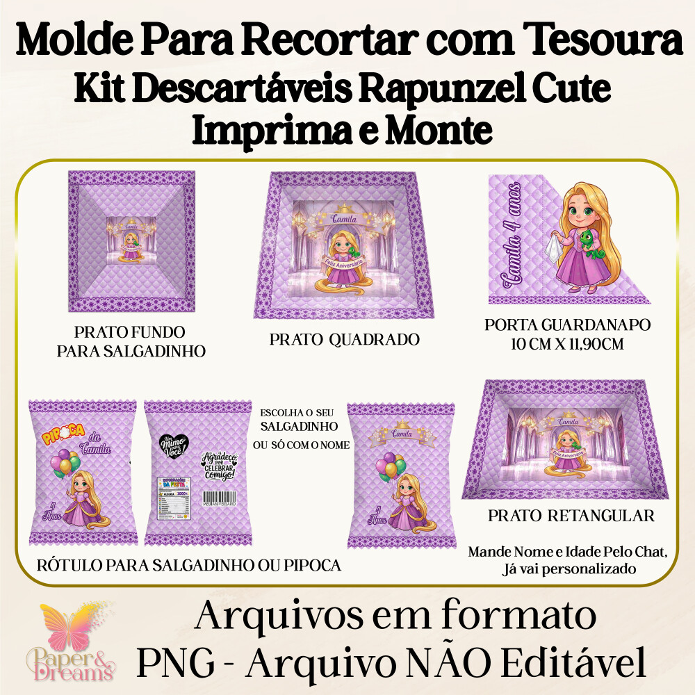 Arquivo Digital - Kit Descartáveis Rapunzel Cute (Artes Prontas