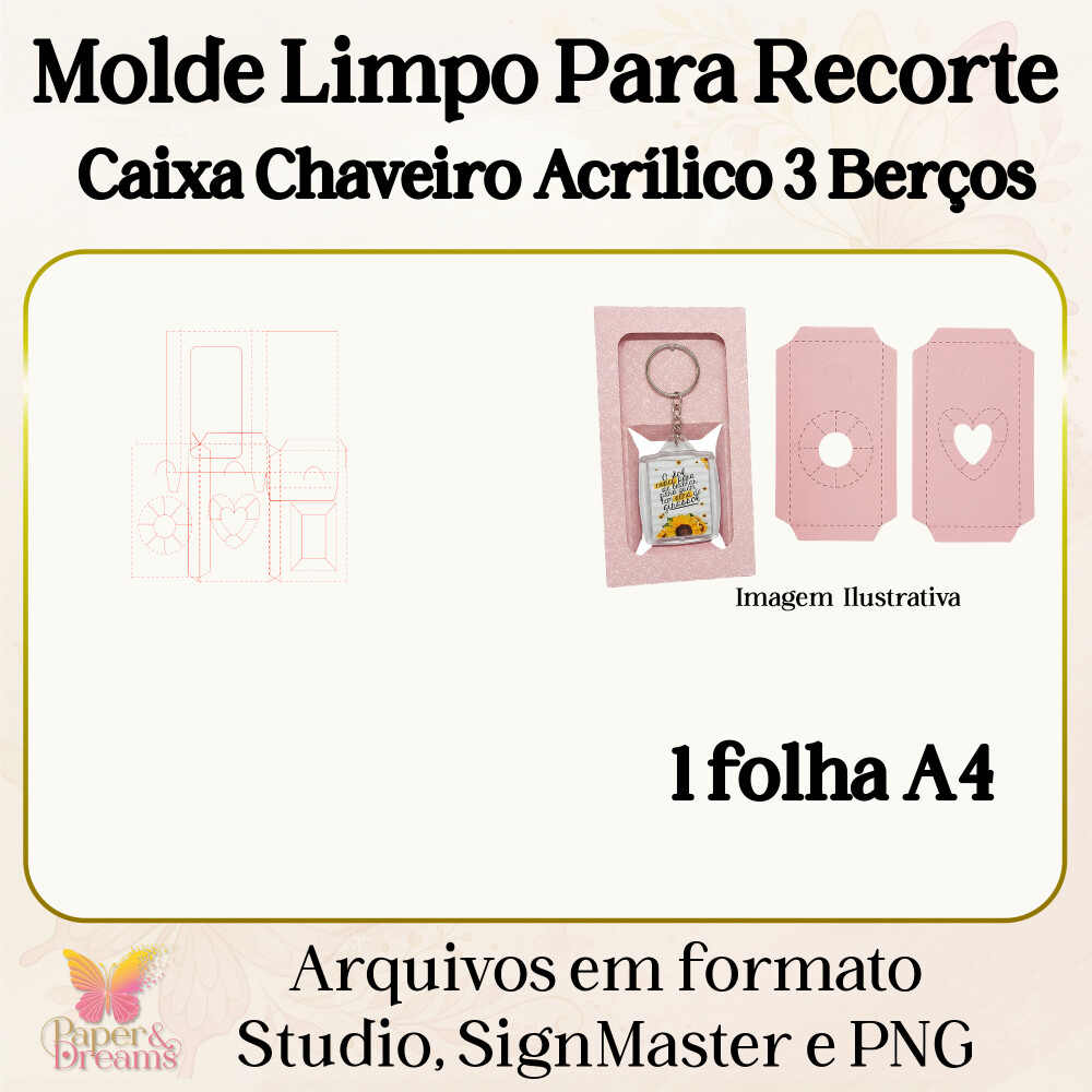 Molde Digital Caixa Chaveiro Acrílico 3 Berços - Studio. Signma