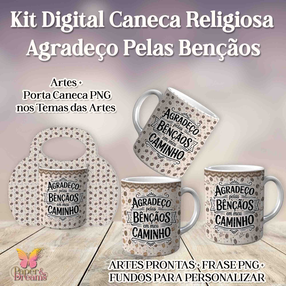 Arte Digital Sublimação Para Caneca - Agradeço Pelas Bençãos