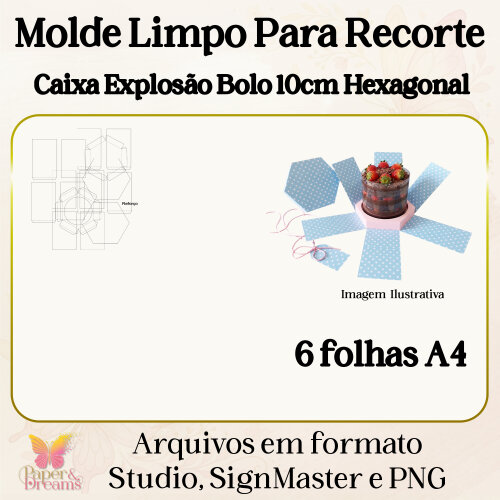 Arquivo Digital Caixa Explosão Bolo Hexagonal Studio, Signmaster e PNG