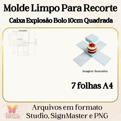 Arquivo Digital Caixa Explosão Bolo Quadrada Studio, Signmaster e PNG
