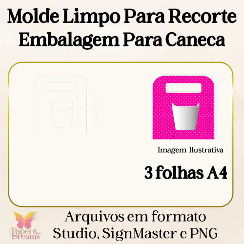 Arquivo de Corte Molde Limpo - Embalagem Sacolinha para Caneca - Studio, Signmaster e PNG