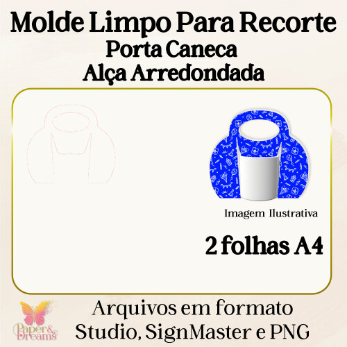 Arquivo de Corte Molde Limpo - Porta Caneca com Alça Arredondada - Studio, Signmaster e PNG