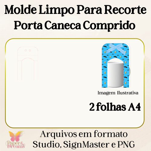 Arquivo de Corte Molde Limpo - Porta Caneca Comprido - Studio, Signmaster e PNG