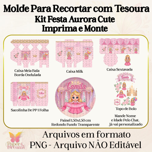 Arquivo Digital - Kit Festa Aurora Cute (Molde para Tesoura)