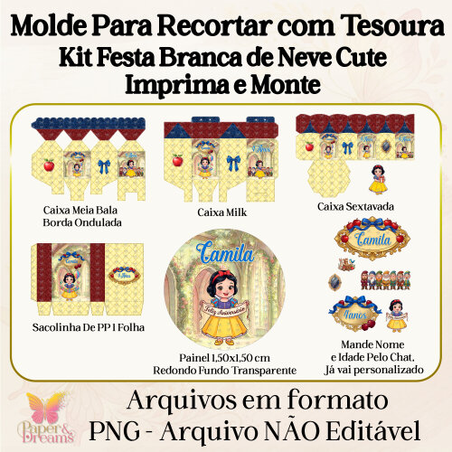 Arquivo Digital - Kit Festa Branca de Neve Cute (Molde para Tesoura)