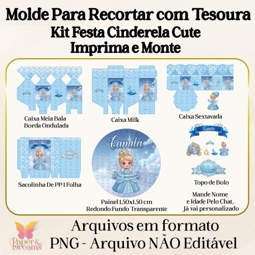 Arquivo Digital - Kit Festa Cinderela Cute (Molde para Tesoura)