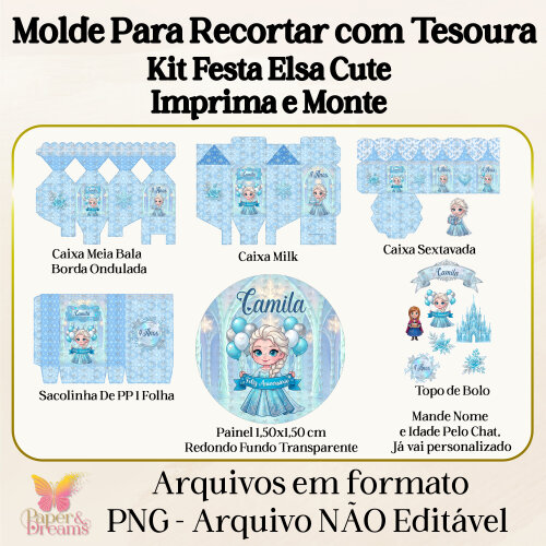 Arquivo Digital - Kit Festa Elsa Cute (Molde para Tesoura)