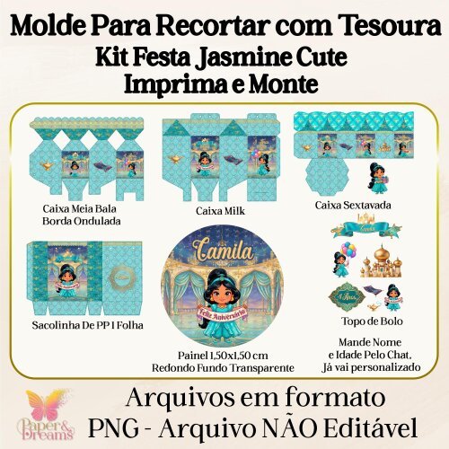 Arquivo Digital - Kit Festa Jasmine Cute (Molde para Tesoura)