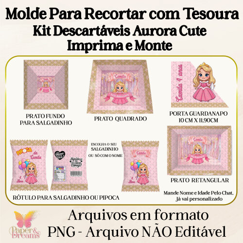 Arquivo Digital - Kit Descartáveis Aurora Cute (Artes Prontas para Tesoura)