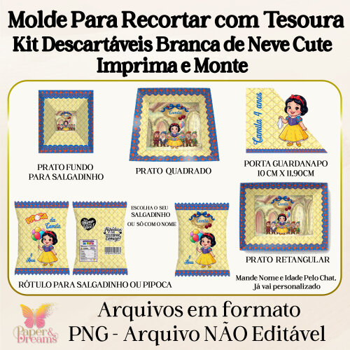 Arquivo Digital - Kit Descartáveis Branca de Neve Cute (Artes Prontas para Tesoura)