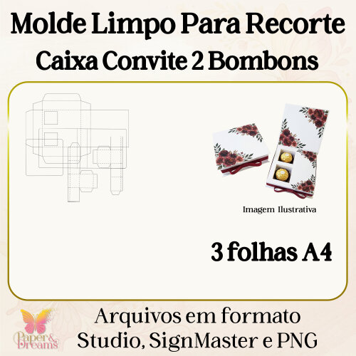Molde Digital Caixa Convite Padrinhos 2 Bombons - Studio, Signmaster e PNG