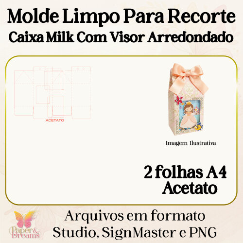 Molde Digital Caixa Milk com Visor Arredondado ( vitrine) - Studio, Signmaster e PNG