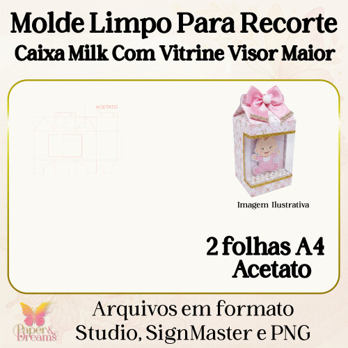 Molde Digital Caixa Milk Vitrine com Visor Maior ( vitrine) - Studio, Signmaster e PNG