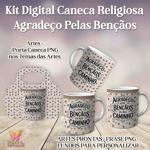 Arte Digital Sublimação Para Caneca - Agradeço Pelas Bençãos