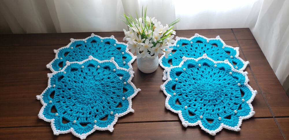 Mini Sousplat em Crochê Café, Chá ou Sobremesa (Azul Turquesa)