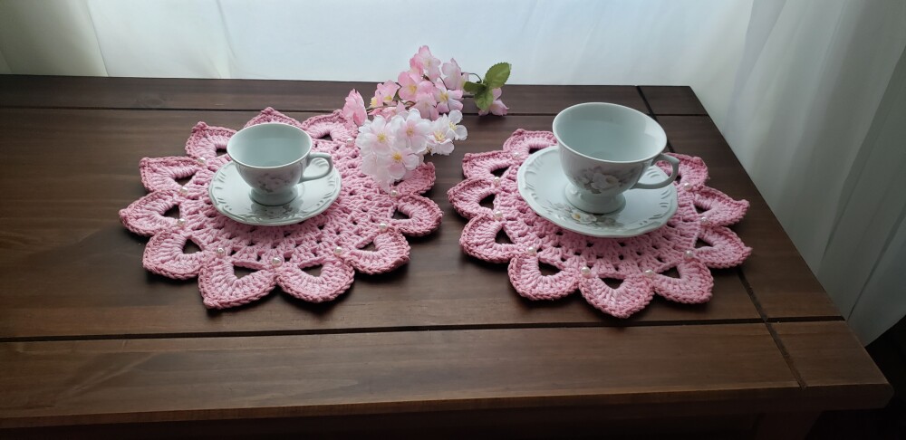Mini Sousplat Café, Chá ou Sobremesa Rosa (04 unidades)