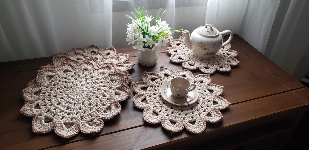 Mini Sousplat em Crochê Café, ou Chá Porcelana (06 unidades)