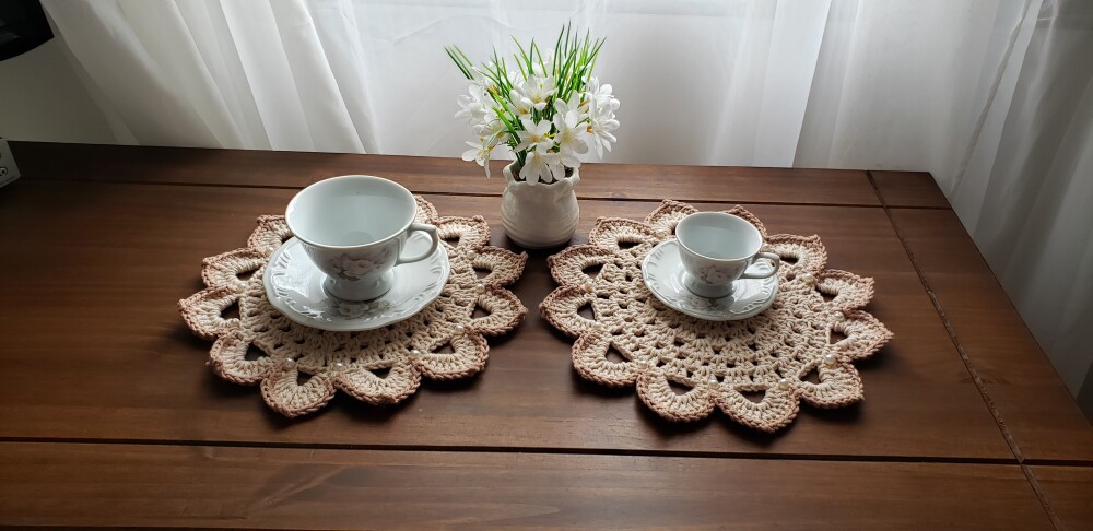 Mini Sousplat em Crochê Café, ou Chá Porcelana (06 unidades)