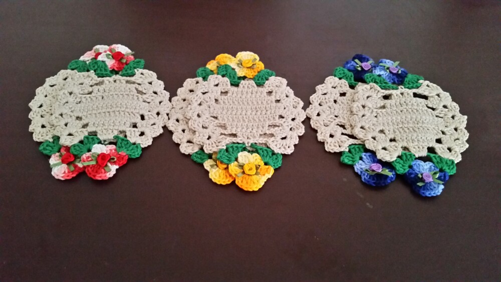 Descanso de Copos com Flores Mescladas (06 unidades)