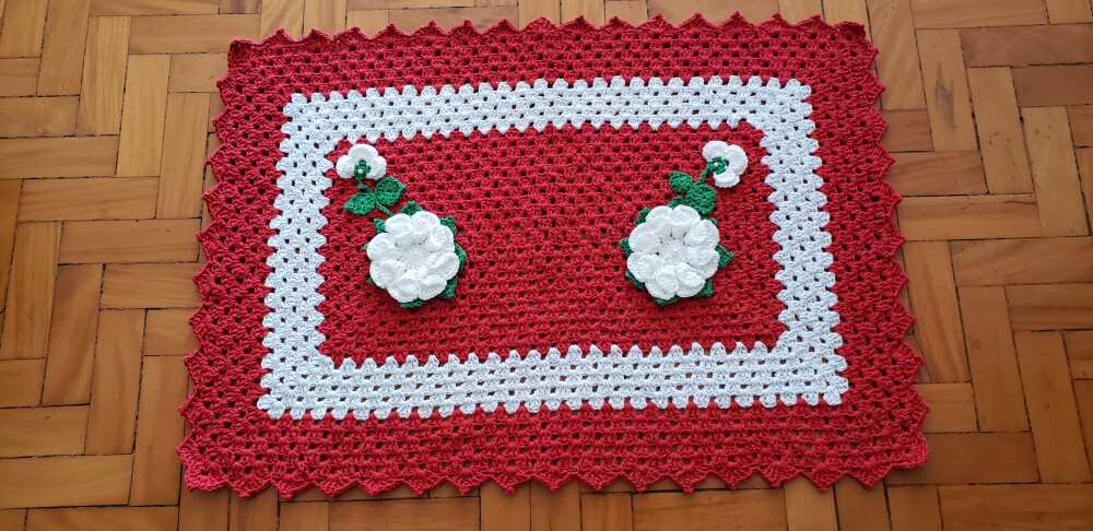 Jogo de Cozinha Crochê 03 peças com Flores Brancas
