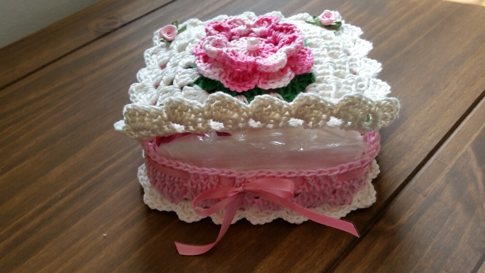 Porta Guardanapos em Crochê Rosa Mesclado