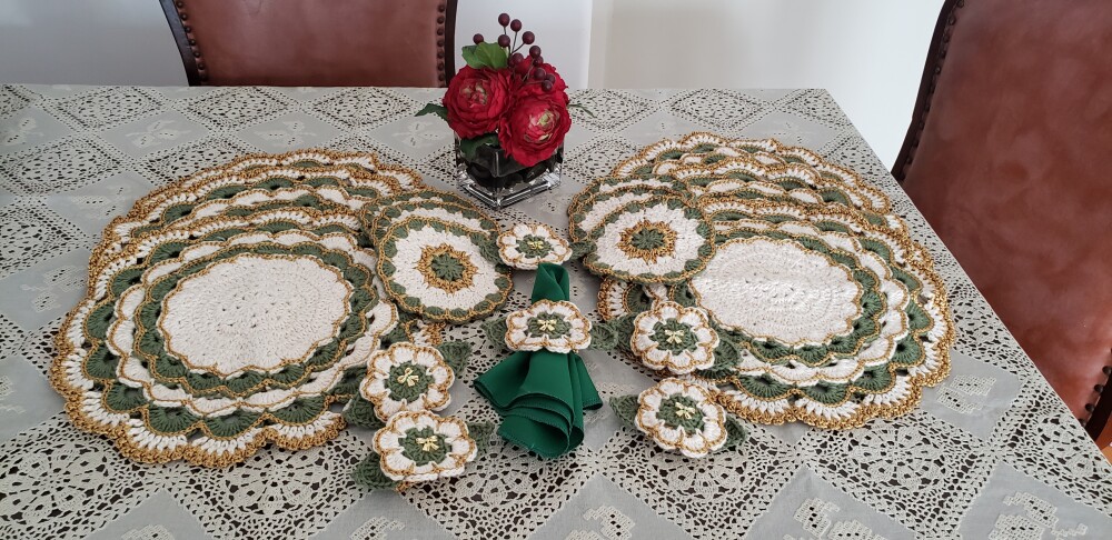 Sousplat em crochê Luxo Turco Militar (18 peças)