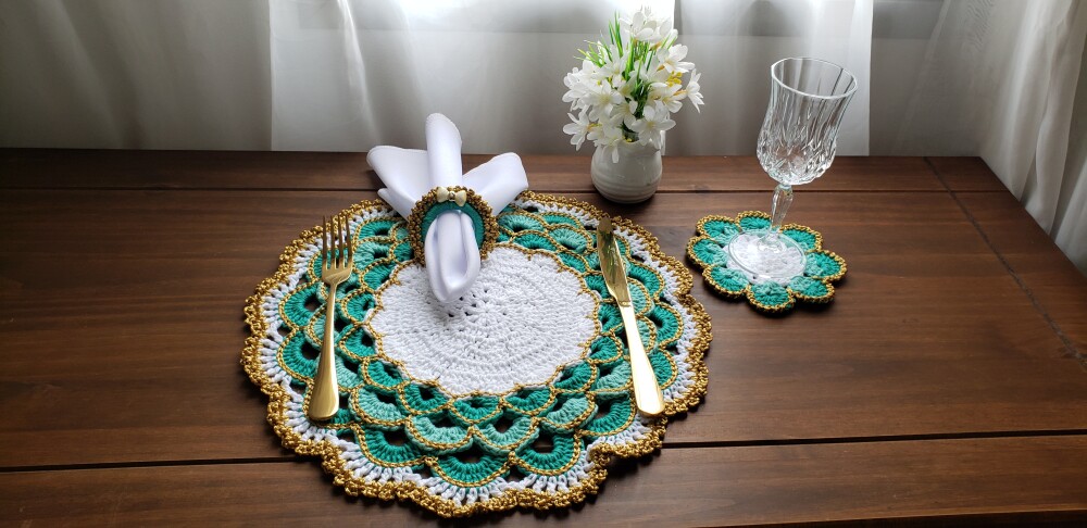 Sousplat em crochê Luxo Turco 06 lugares (18 peças)