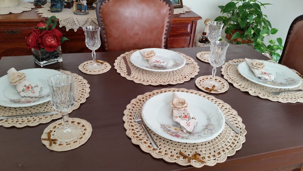 Sousplat Crochê Bege (18 peças)