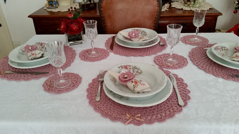 Sousplat Crochê Rosa Antigo (12 peças)