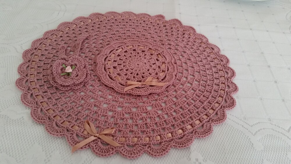 Sousplat Crochê Rosa Antigo (12 peças)