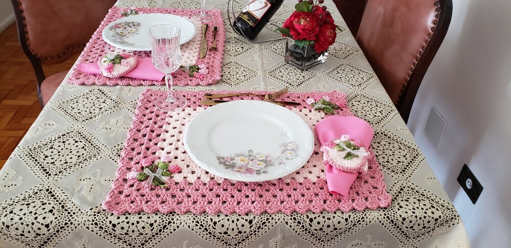 Jogo Americano Rosa Quartzo Tulipinhas (02 Pessoas)