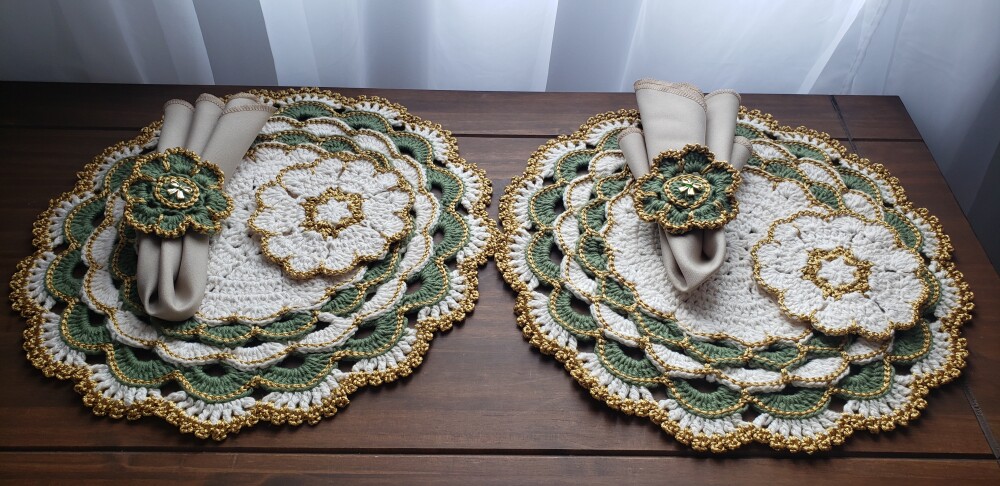 Sousplat em crochê Luxo Turco Verde Militar (02 Pessoas)