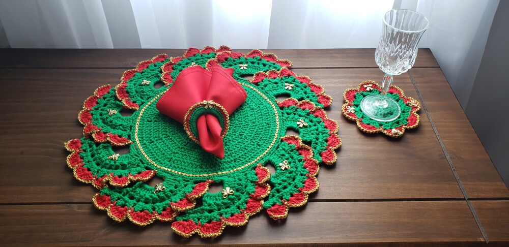 Sousplat Verde Vermelho com Lacinho (02 Pessoas)