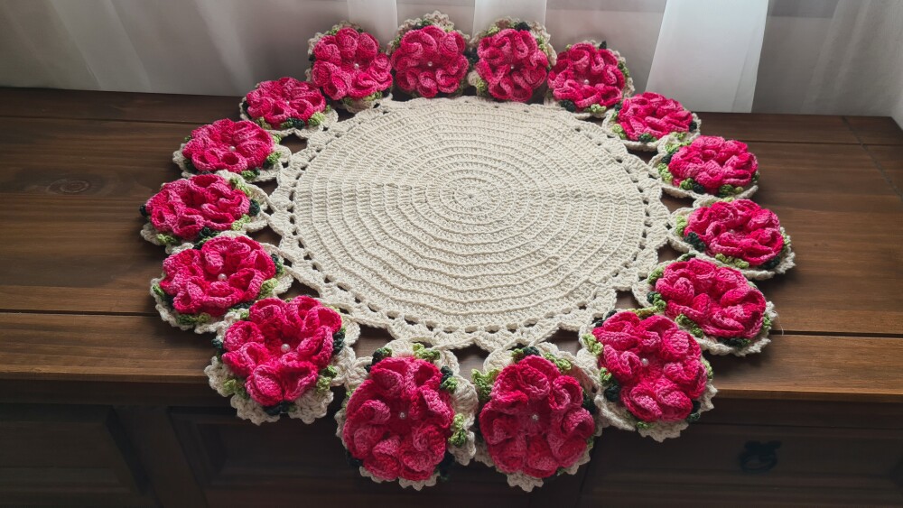 Centro de Mesa em Crochê Flores Rosa Pink