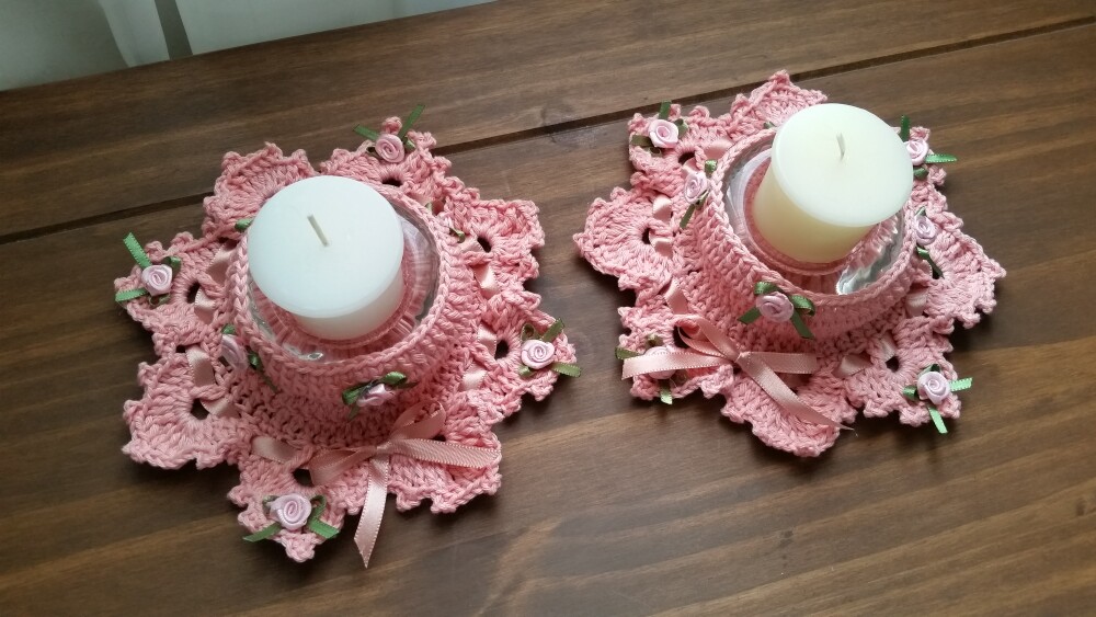 Par de Porta Velas em Crochê