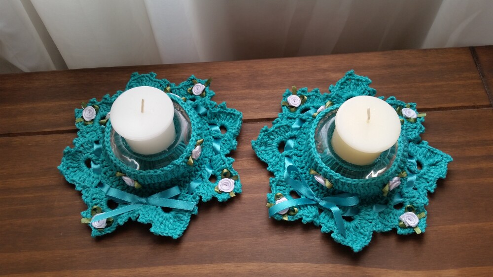 Par de Porta Velas em Crochê