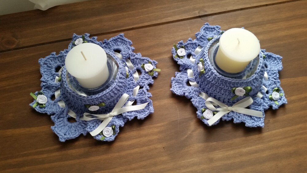 Par de Porta Velas em Crochê