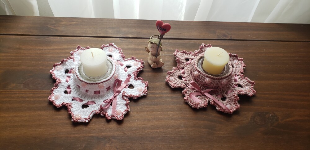 Par de Porta Velas em Crochê Camafeu
