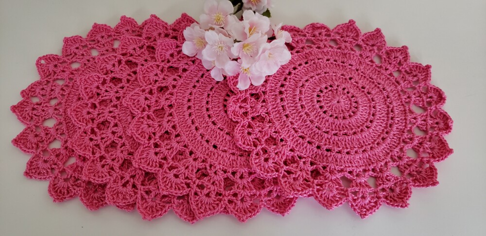 Jogo de Toalhinhas em Crochê Pitaya Rosa (20 cm)