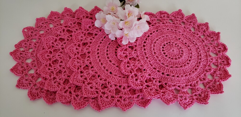 Jogo de Toalhinhas em Crochê Pitaya Rosa (20 cm)