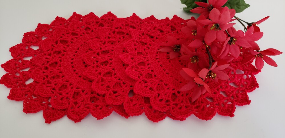 Jogo de Toalhinhas em Crochê Vermelho (20 cm)