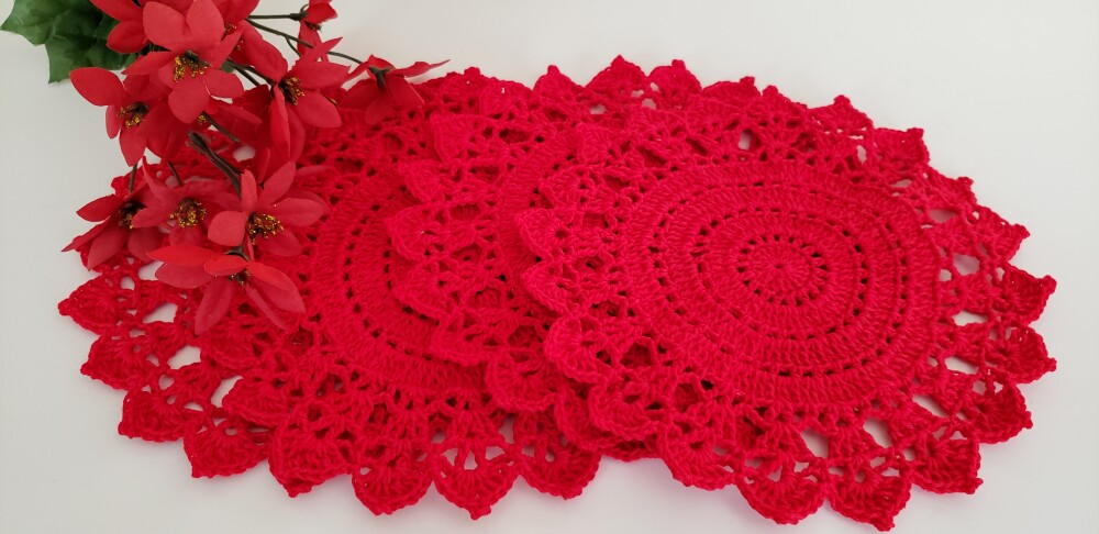 Jogo de Toalhinhas em Crochê Vermelho (20 cm)