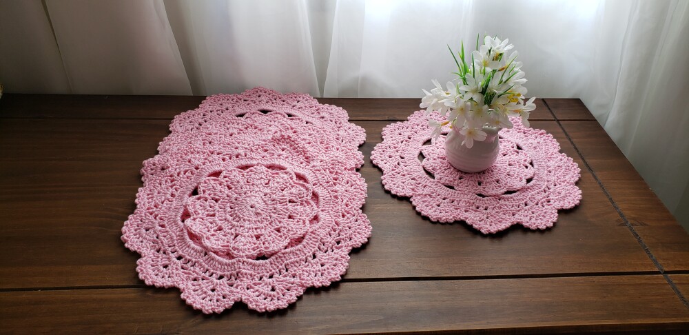Jogo em crochê Toalhinhas Rosa Candy