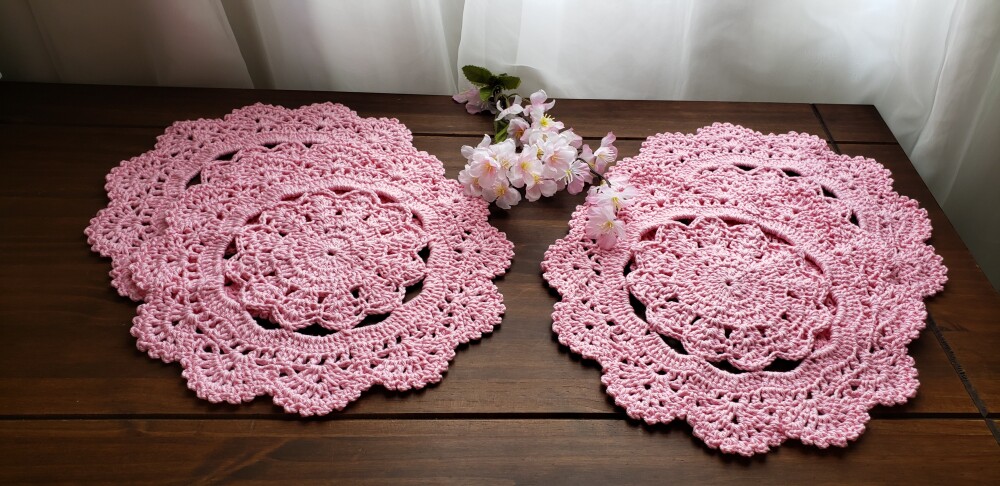 Jogo em crochê Toalhinhas Rosa Candy